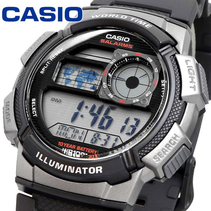 Casio AE-1000W-1BV Watch - Digital World Time Icon, 10 ATM Waterproof — Japan Import