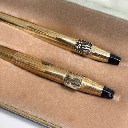 Cross Gold Color Ballpoint Pen and Mechanical Pencil 2 Piece Set With Case — Japan Import