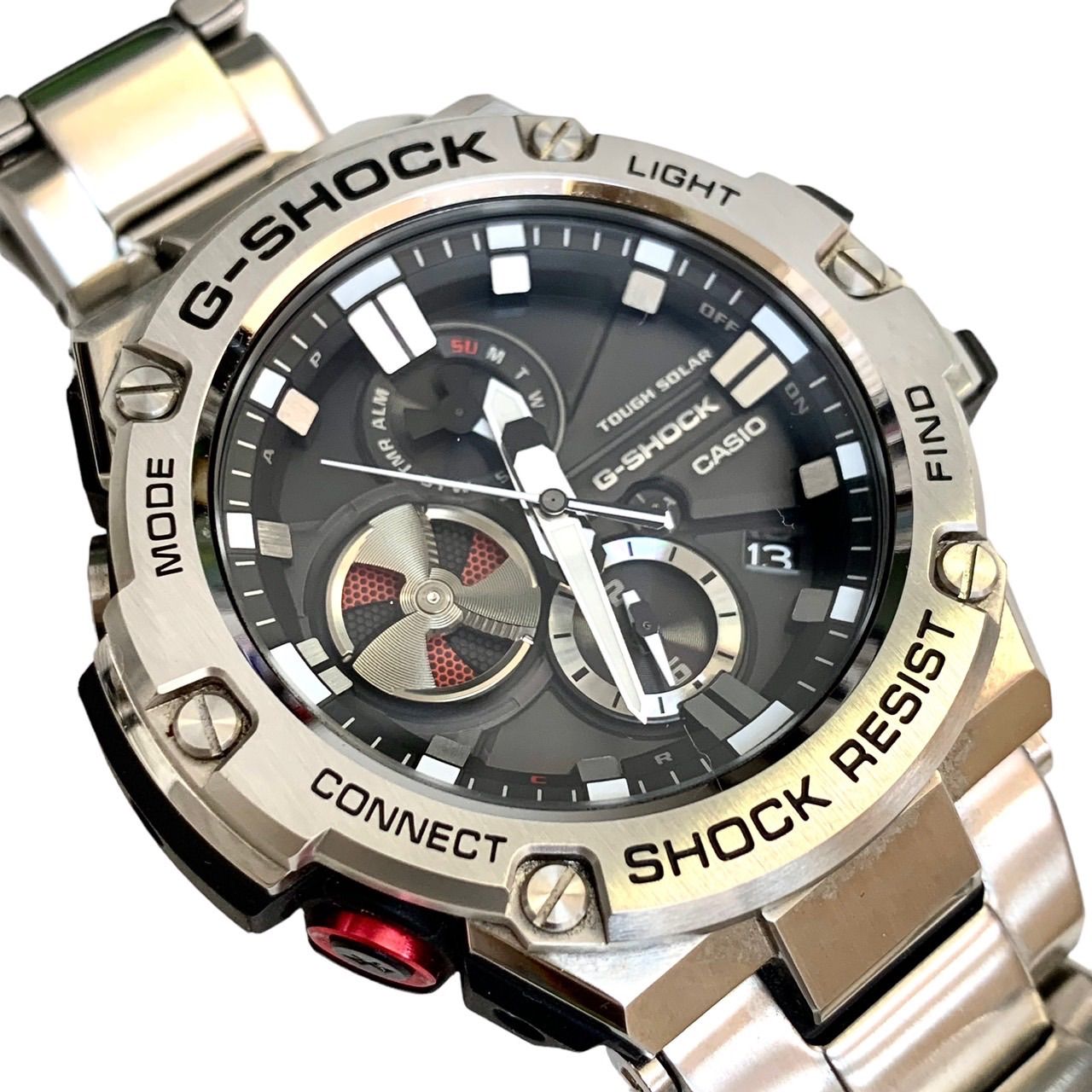 Casio G-Shock G-Steel GST-B100 men's silver solar chronograph watch with stainless steel band