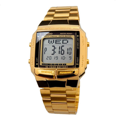 Casio Data Bank Watch Model DB-360G-9A with Gold Dial and Stainless Steel Band — Japan Import