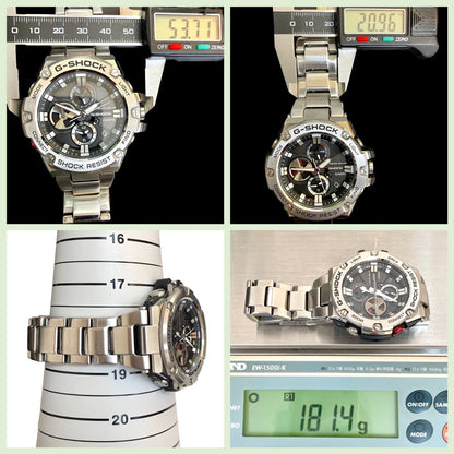 Casio G-Shock G-Steel GST-B100 men's silver solar chronograph watch with stainless steel band