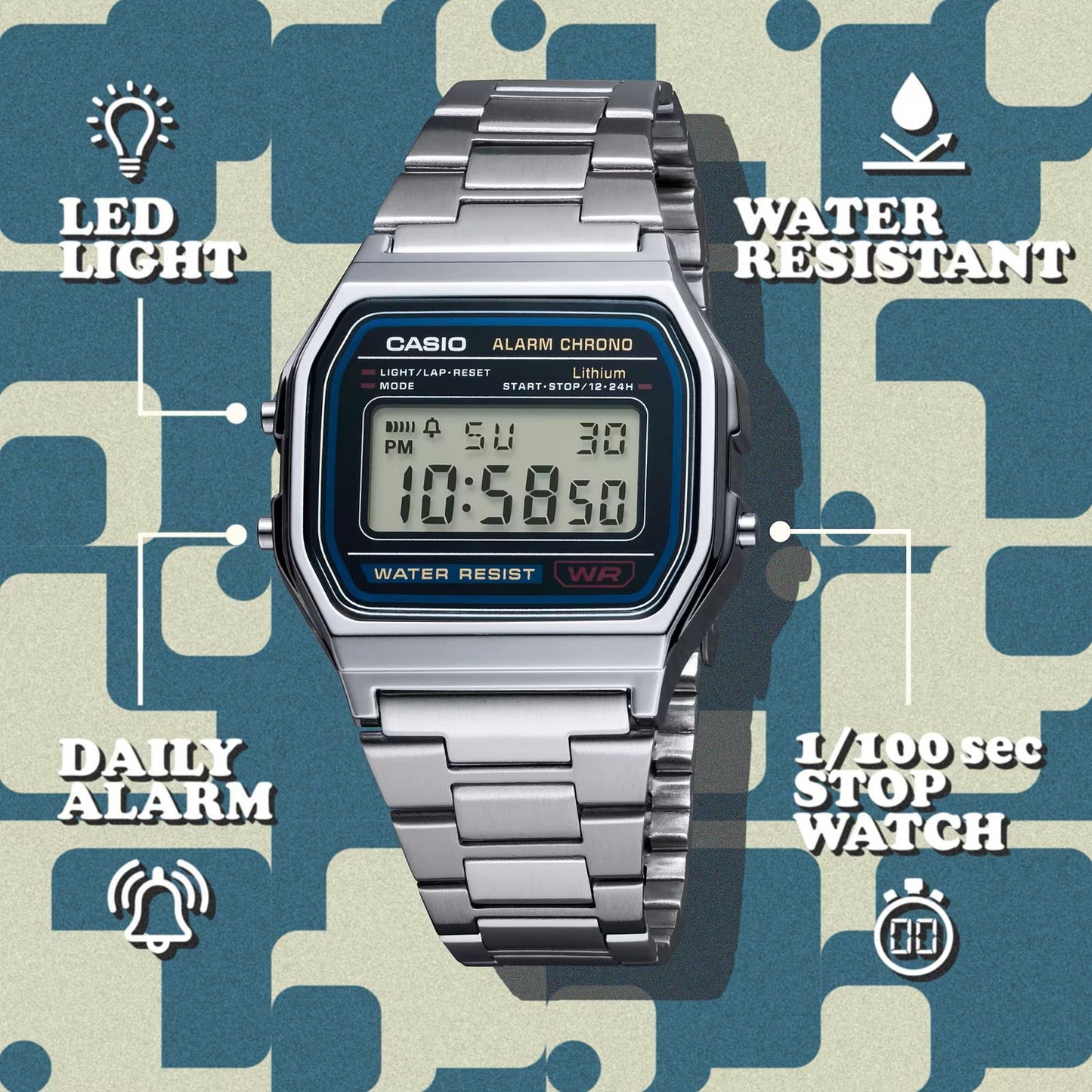 Casio Standard Digital Watch with Metal Band Model A158WA-1JH — Japan Import