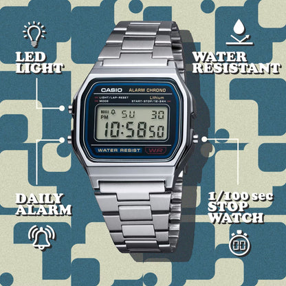 Casio Standard Digital Watch with Metal Band Model A158WA-1JH — Japan Import