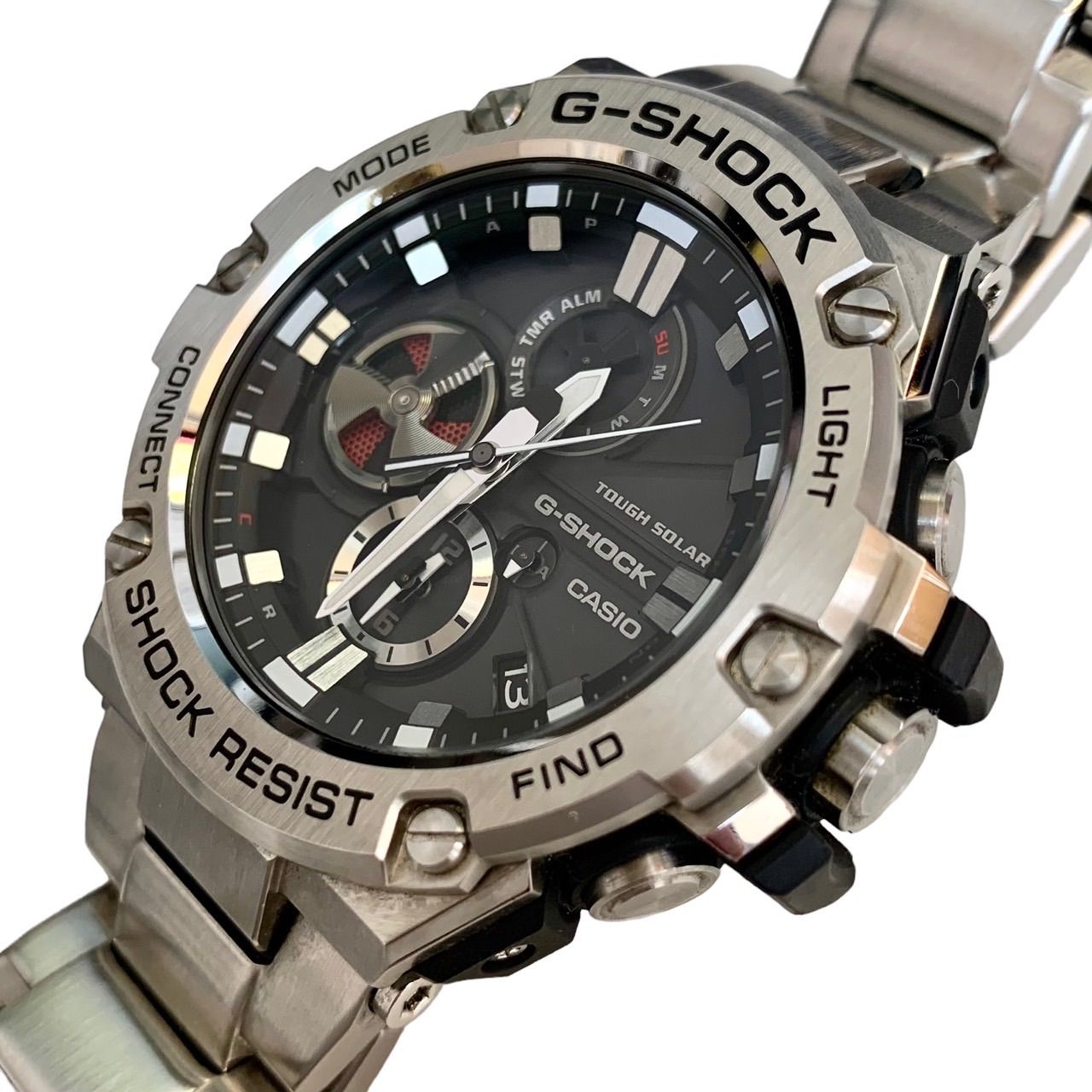 Casio G-Shock G-Steel GST-B100 men's silver solar chronograph watch with stainless steel band