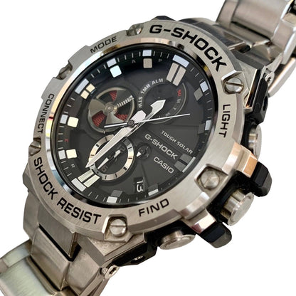 Casio G-Shock G-Steel GST-B100 men's silver solar chronograph watch with stainless steel band