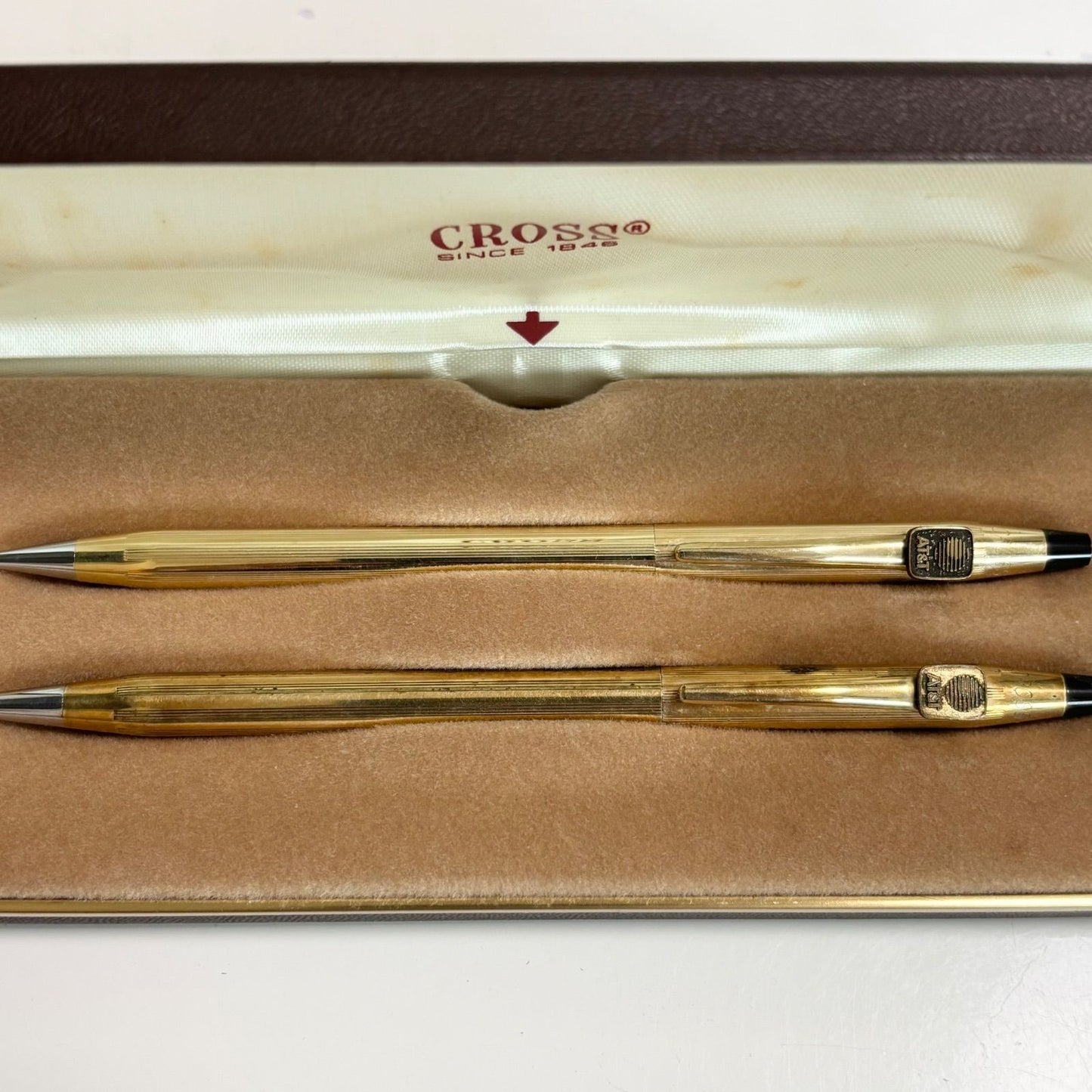 Cross Gold Color Ballpoint Pen and Mechanical Pencil 2 Piece Set With Case — Japan Import