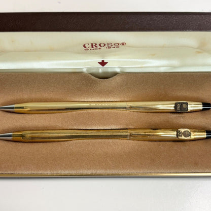 Cross Gold Color Ballpoint Pen and Mechanical Pencil 2 Piece Set With Case — Japan Import