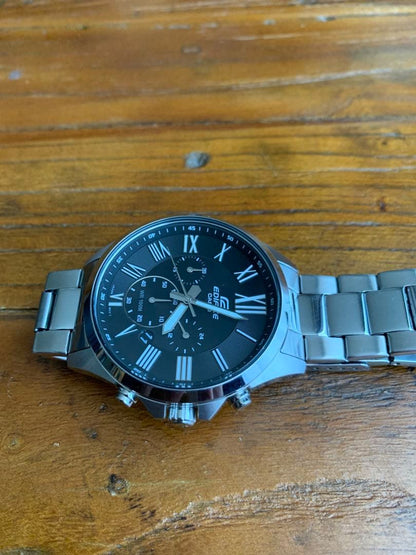Casio Edifice Chronograph Watch with Roman Numerals and Black Dial