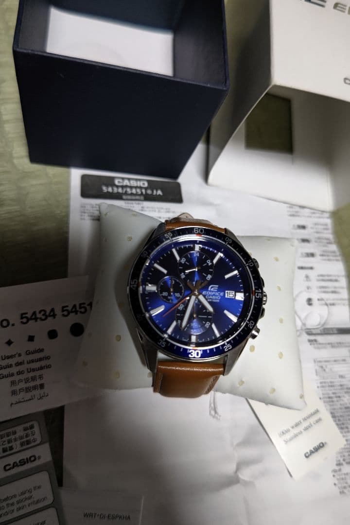 Casio Edifice Watch Model 5434 5451 with Blue Dial Leather Strap — Japan Import