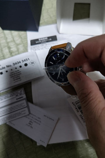 Casio Edifice Watch Model 5434 5451 with Blue Dial Leather Strap — Japan Import
