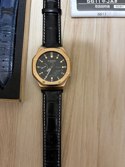 Casio G-Shock Digital Watch Model GA-2100 Rose Gold and Black with Leather Band — Japan Import