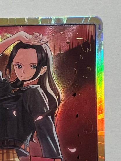One Piece Card Game Robin Gold Don Super Parallel collectible card with protective sleeve