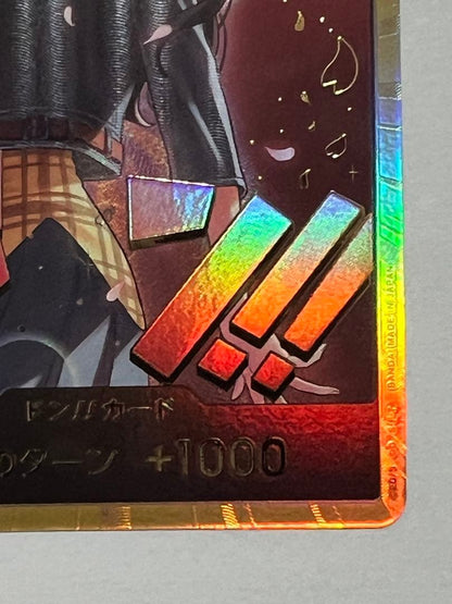 One Piece Card Game Robin Gold Don Super Parallel collectible card with protective sleeve