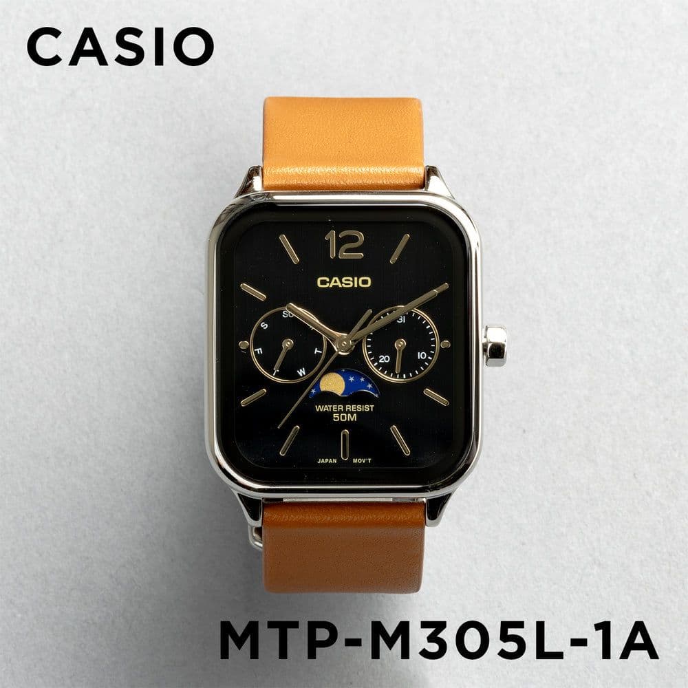 Casio MTP-M305L-1A Square Case Watch with Black Dial and Leather Band — Japan Import