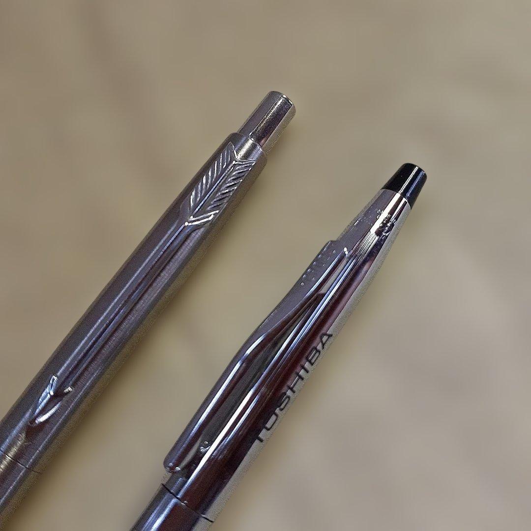 Parker Classic Century and Cross ballpoint pens set with black and blue ink, twist and click mechanisms