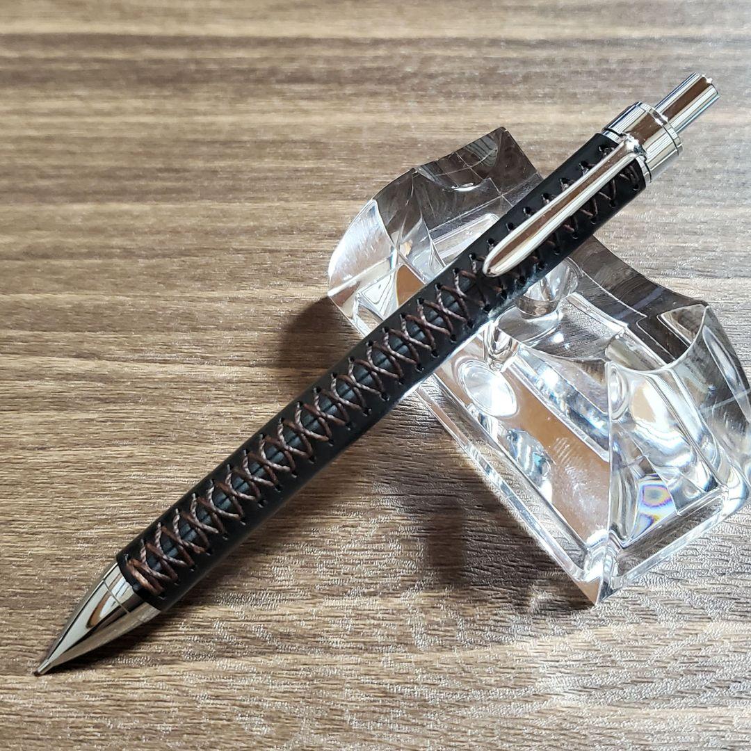 Katsuragawa Leather Mechanical Pencil 0.5mm Hand Sewn (Couro Cabanas Black x Brown) — Japan Import