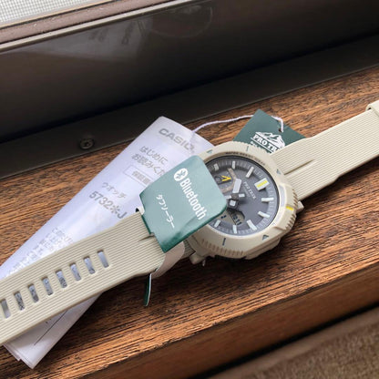 Casio Pro Trek Watch with Bluetooth, Ivory Color, Water Resistant — Japan Import