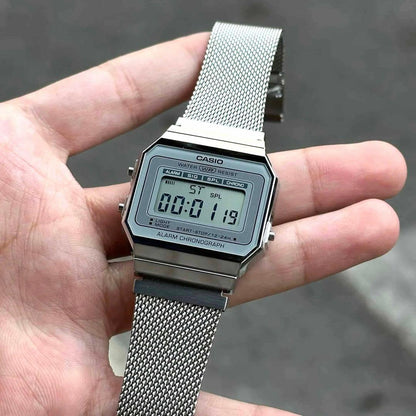 Casio Digital Watch Retro Silver Model Slim Case Japan Import