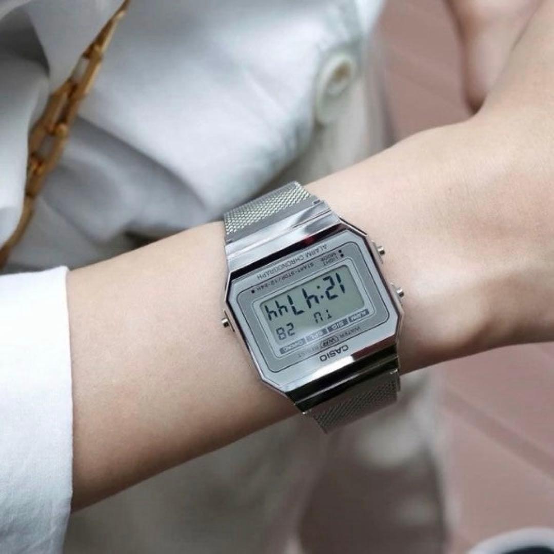 Casio Digital Watch Retro Silver Model Slim Case Japan Import