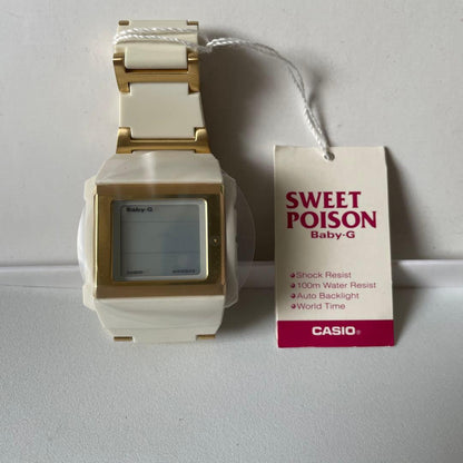 Baby-G Sweet Poison Ladies Watch White and Gold Band Square Monitor Japan Import