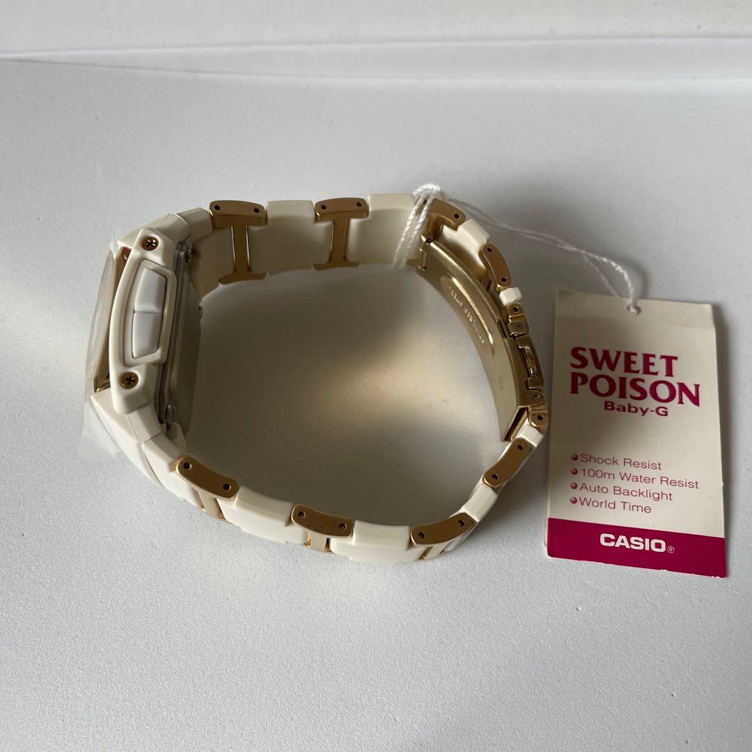 Baby-G Sweet Poison Ladies Watch White and Gold Band Square Monitor Japan Import