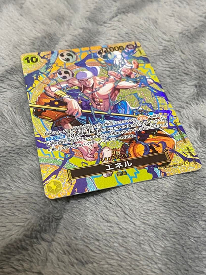 One Piece Eneru SR trading card from OP05 Adventure on Sky Island series in a hard plastic loader