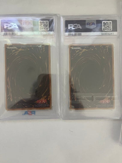 Set of five Blue-Eyes White Dragon trading cards graded PSA 1 to PSA 5 from starter series Japan import