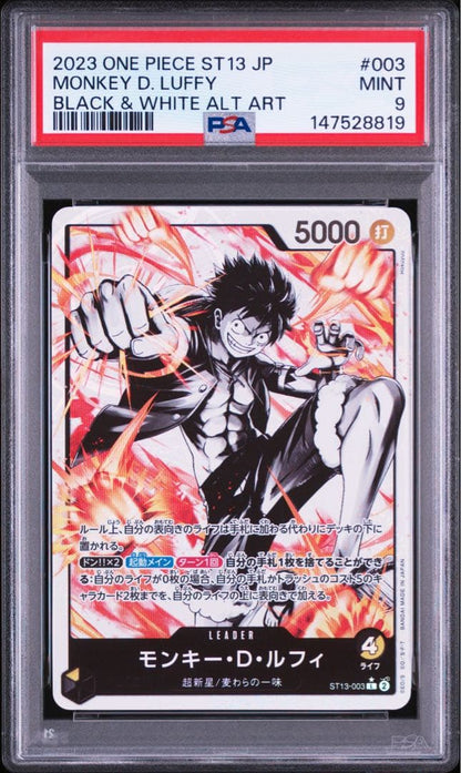 Monkey D Luffy PSA graded ST13-015 parallel card from One Piece Card Game Japan import in protective sleeve