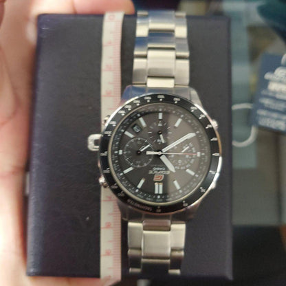 Casio Edifice 5178 JA Solar Radio Watch with Silver Belt and Black Dial — Japan Import