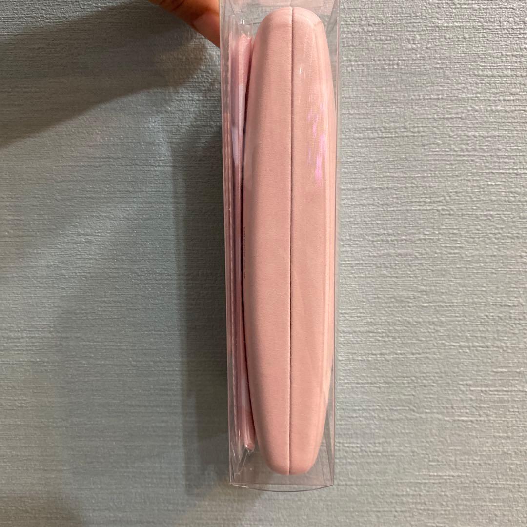 Pink Kogimyun Sanrio hard glasses case with included polyester glasses cloth measuring 5.5 x 6.7 inches