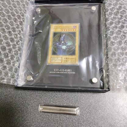 Bandai Yu-Gi-Oh OCG Black Magician stainless steel display set in an acrylic case with minor scratches on back