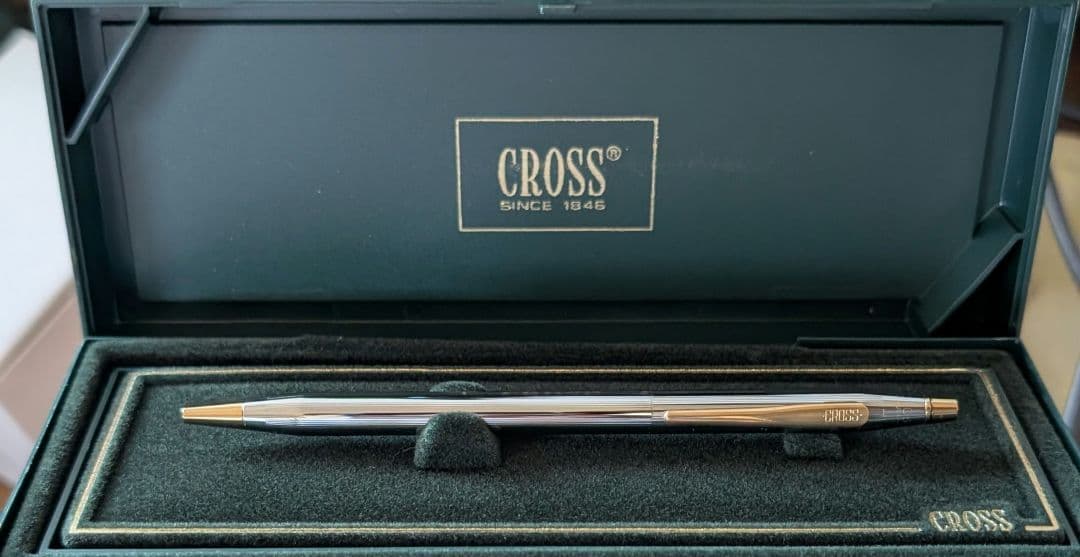 Cross metallic finish ballpoint pen body with dedicated storage case