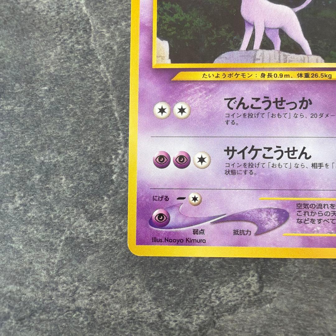 Eevee Premium Promo Card second generation Neo VS WE front view with protective sleeve and bag