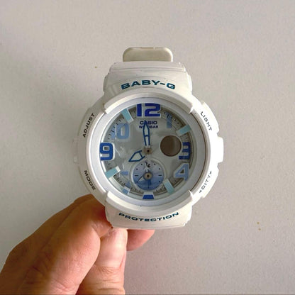 Casio Baby-G BGA-190 Digital Watch with World Map, Dual Time, White and Blue