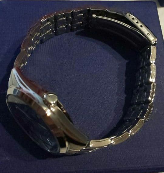 Casio Analog Quartz Watch with Navy and Silver Stainless Steel Band