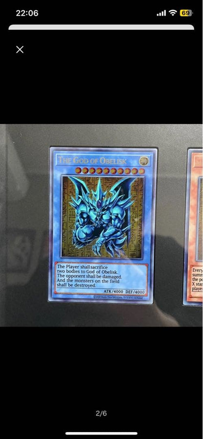 Stainless steel Three Sacred Gods Obelisk Osiris Ra Japanese card shown flat with clear details