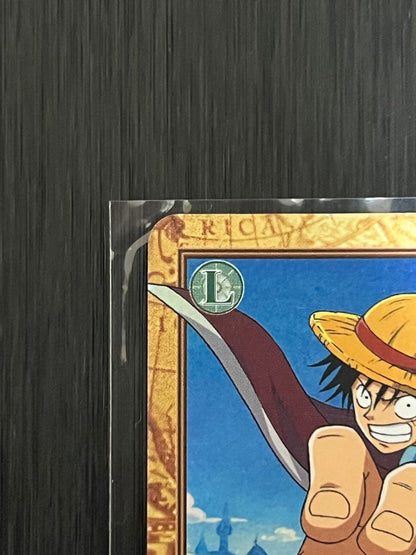 Bandai One Piece Carddass Hyper Battle Luffy 2001 hologram trading card with Devil Fruit and Pirate attributes