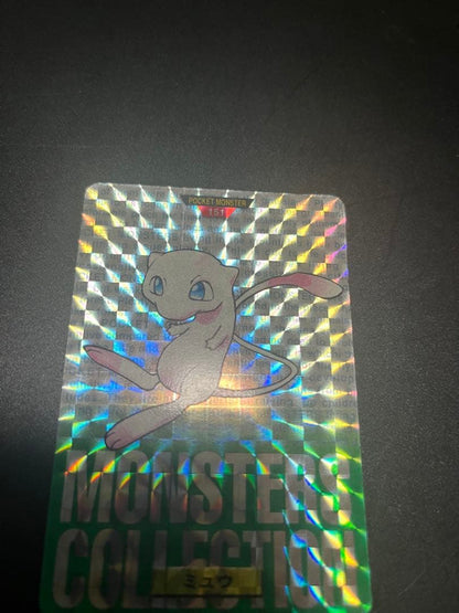 1996 Bandai Pokemon Monster Collection Mew trading card with green background