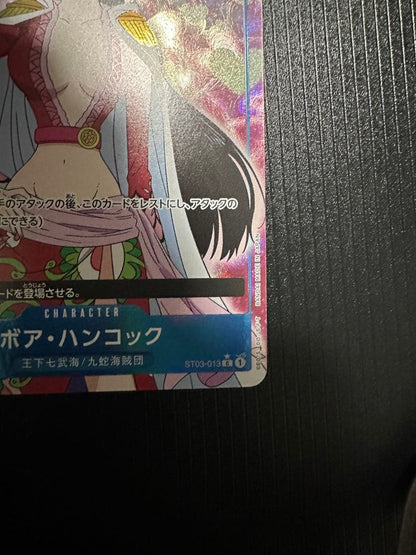 Full art One Piece Boa Hancock ST03-013 collectible card featuring character in blue