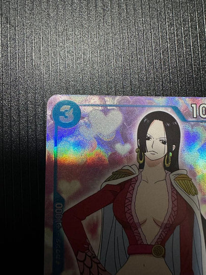 Full art One Piece Boa Hancock ST03-013 collectible card featuring character in blue