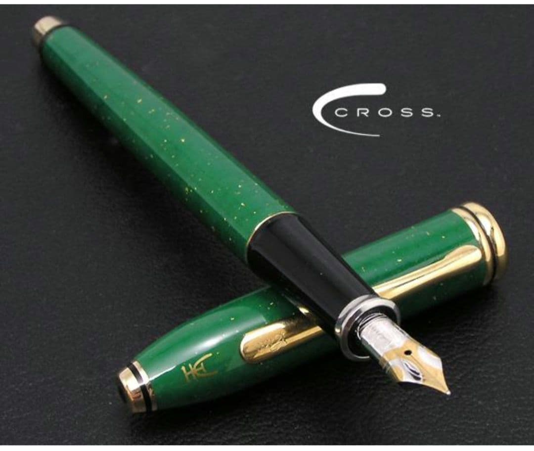 Cross Tulip Collection Jade Fountain Pen with Rare Jade and 22K Gold Leaf — Japan Import