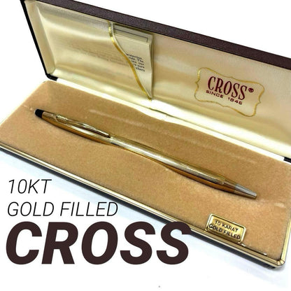 Cross Ballpoint Pen 10KT Gold Filled with Blue Ink and Silver Accents