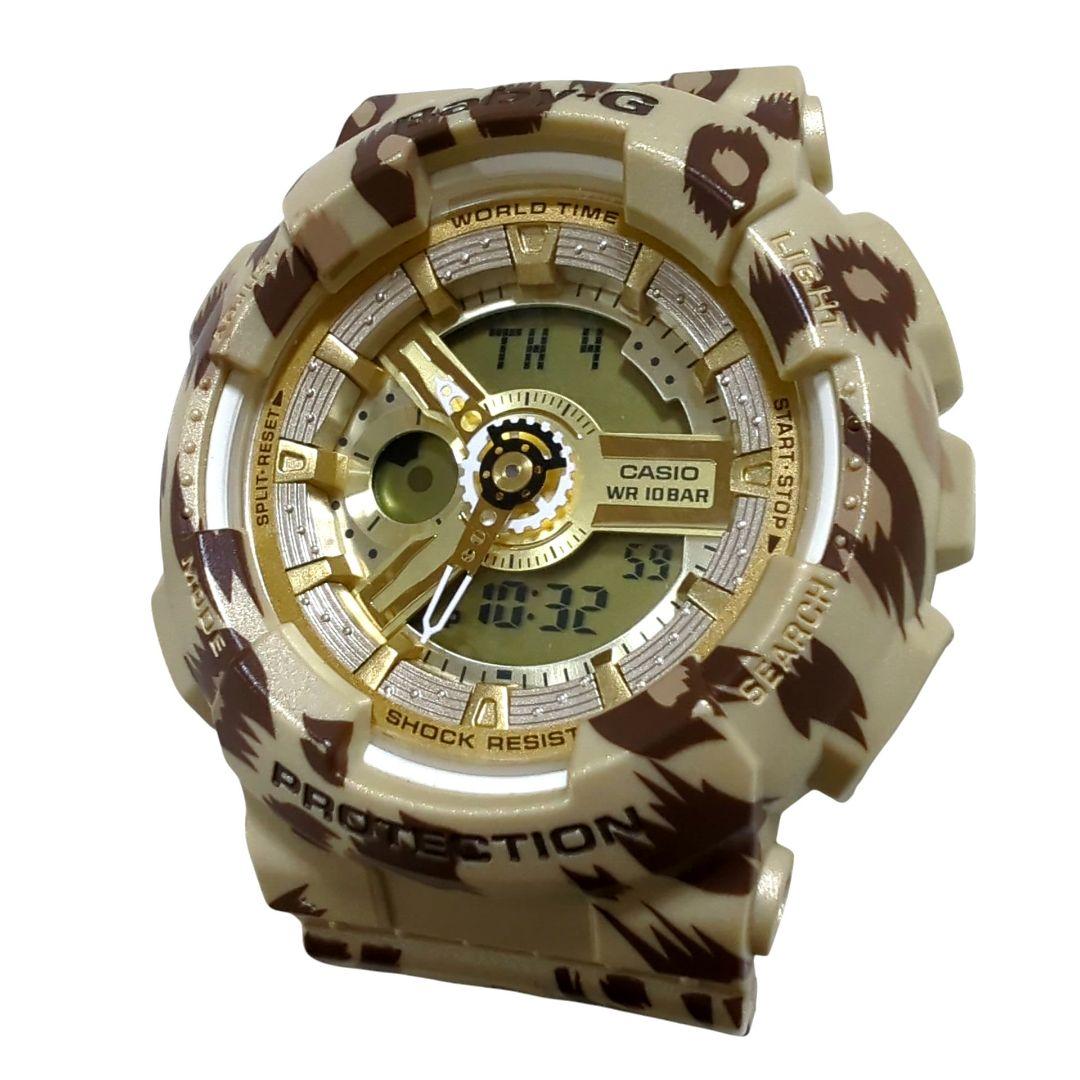 Casio Baby-G BA-110LP Leopard Series Watch with Gold Dial and White Hands — Japan Import