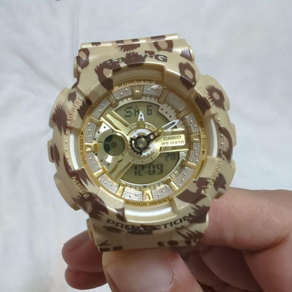 Casio Baby-G BA-110LP Leopard Series Watch with Gold Dial and White Hands — Japan Import