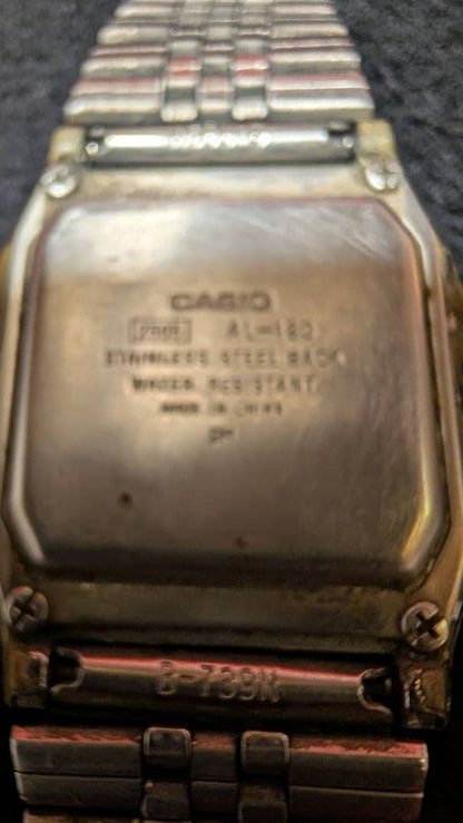 Casio AL-180 Digital Watch With Stainless Steel Case Waterproof Battery-Free — Japan Import