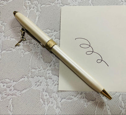 Cross Ballpoint Pen with Key and Heart Shaped Charms