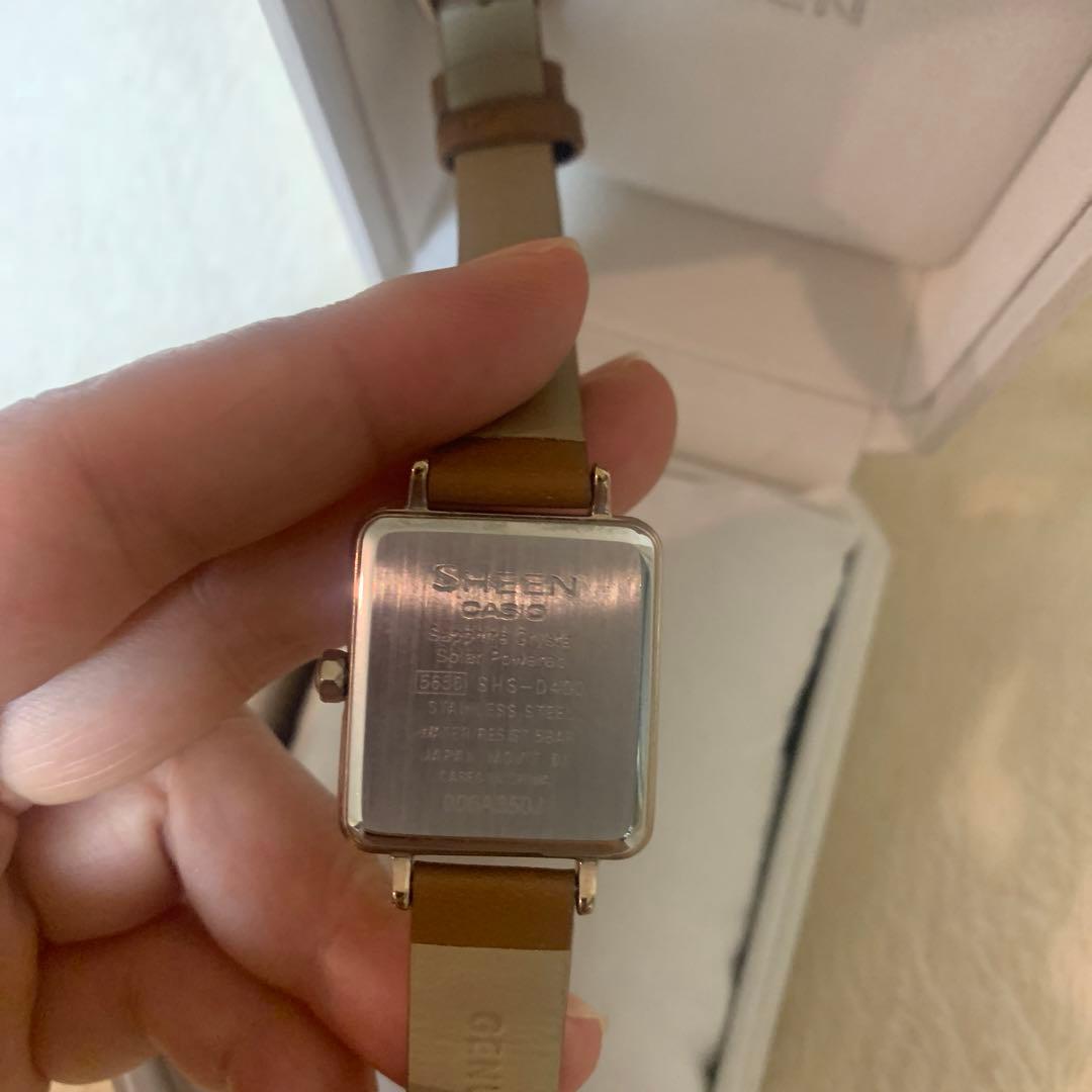 Casio Sheen Solar Sapphire Model Square Watch with Leather Band and Box