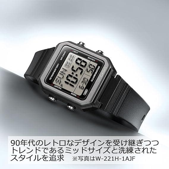 Casio W-221H-1AJF Digital Watch Retro Design Wide Screen Japan Import