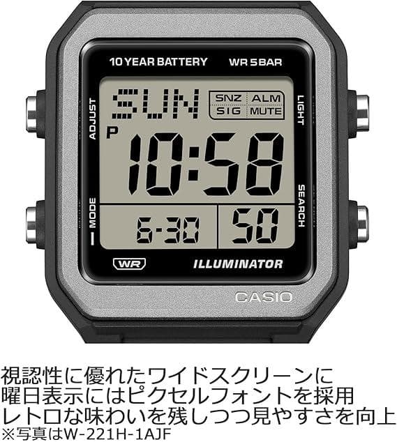 Casio W-221H-1AJF Digital Watch Retro Design Wide Screen Japan Import