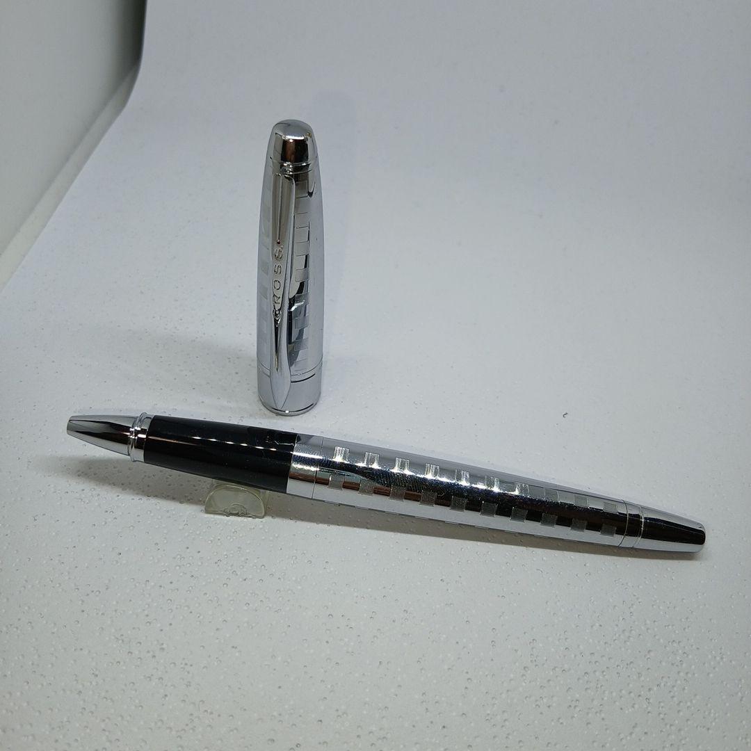 Cross Stripe Design Metal Silver Ballpoint Pen Without Refill